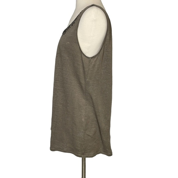 Eileen Fisher Taupe 100% Linen Tank Top w/Sequined Neckline Sz M - Picture 2 of 7
